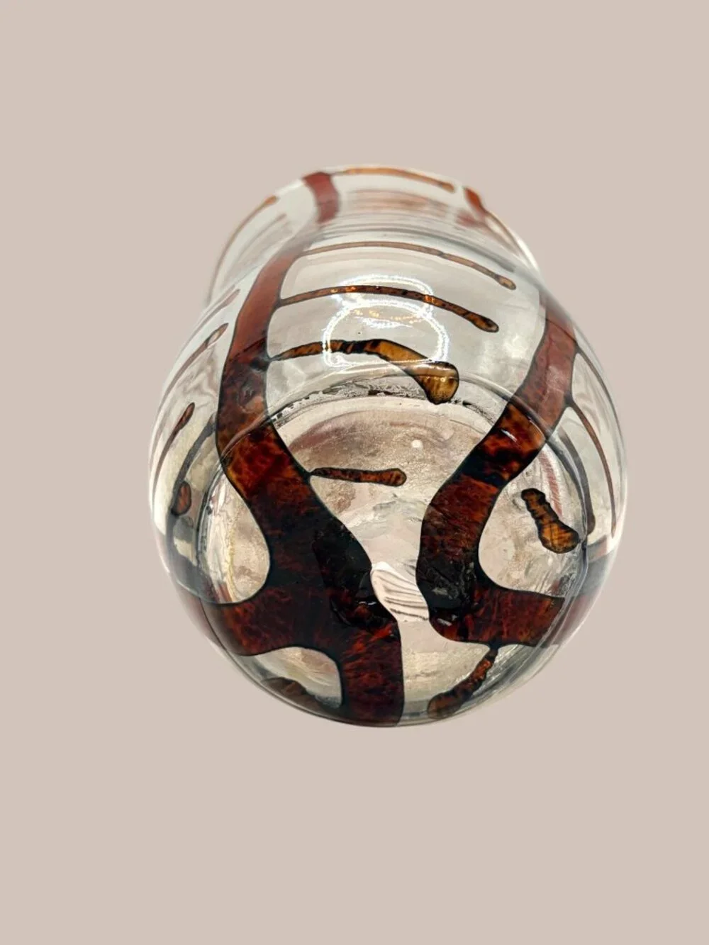 Vintage Hand Blown Studio Art Glass Vase Amber Brown Ribbon Swirl 9.5